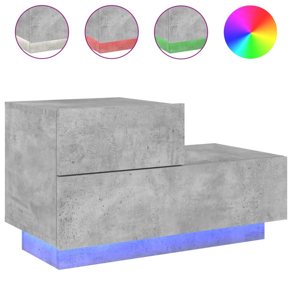 2 db betonszürke éjjeliszekrény led-fényekkel 70x36x40,5 cm