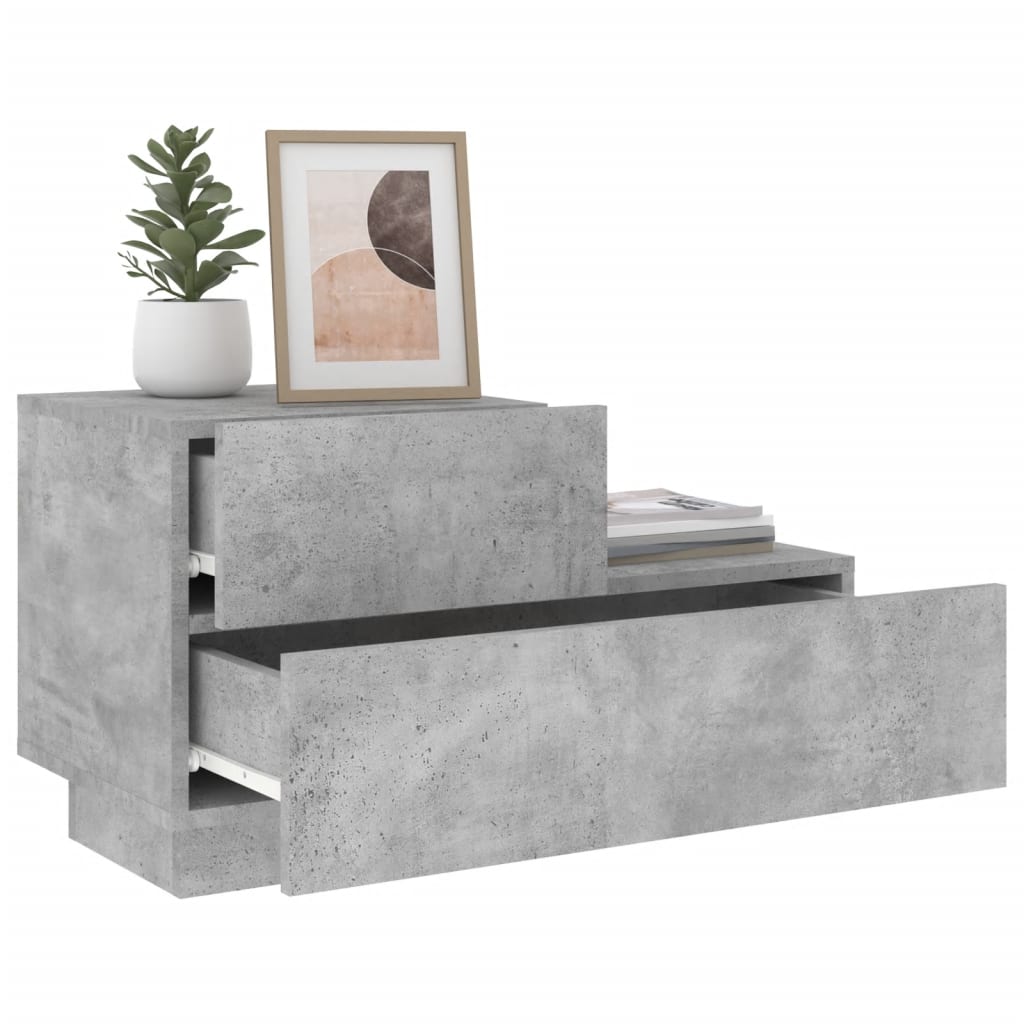 2 db betonszürke éjjeliszekrény led-fényekkel 70x36x40,5 cm