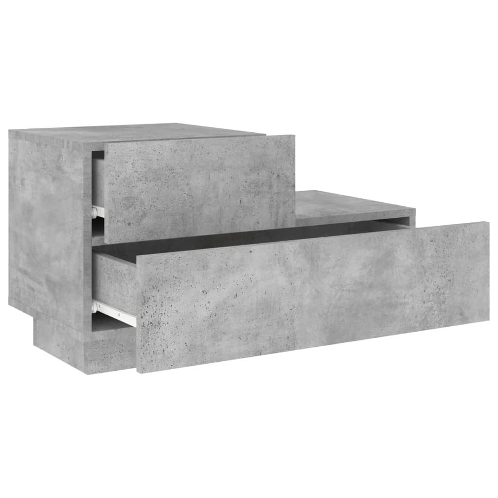 2 db betonszürke éjjeliszekrény led-fényekkel 70x36x40,5 cm