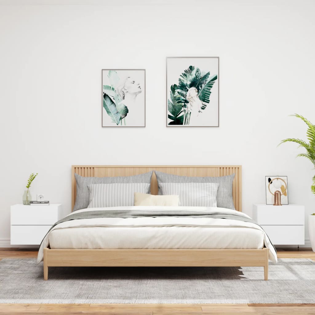 2 db fehér falra szerelhető éjjeliszekrény led-világítással