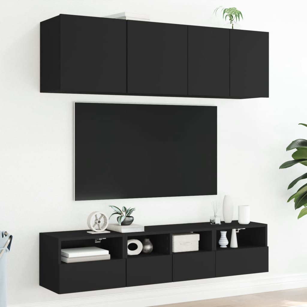 2 db fekete szerelt fa fali tv-szekrény 40 x 30 x 30 cm