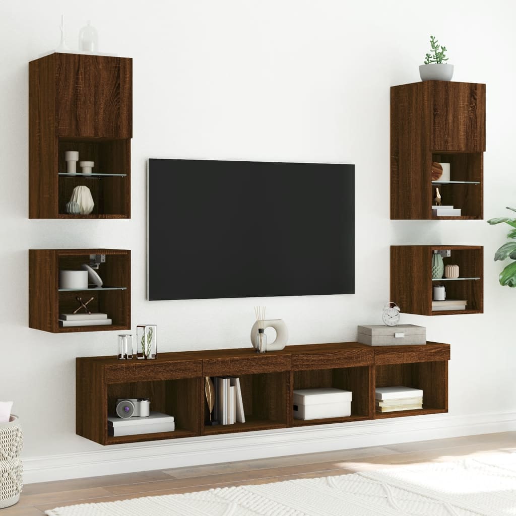 2 db barna tölgyszínű fali tv-szekrény led-del 30x28,5x30 cm