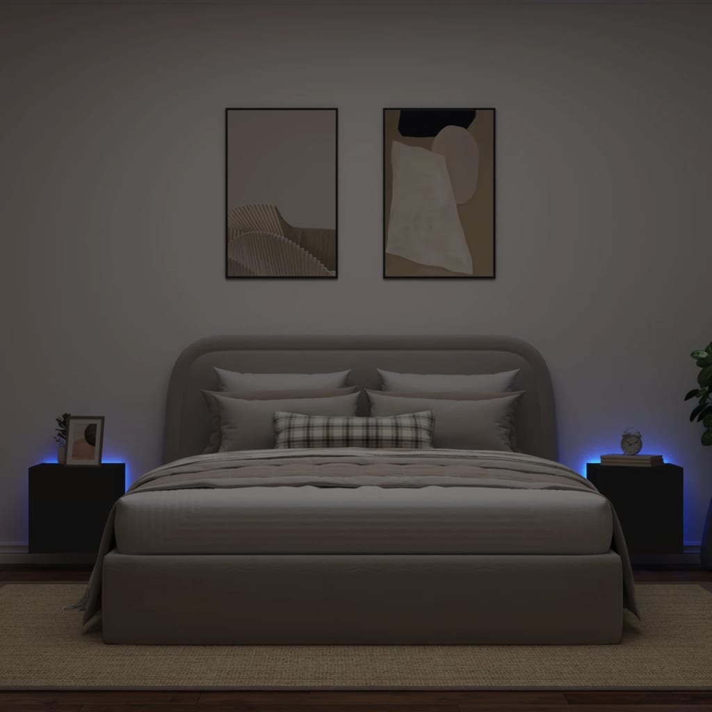 2 db fekete fali tv-szekrény led-világítással 40,5x35x40 cm