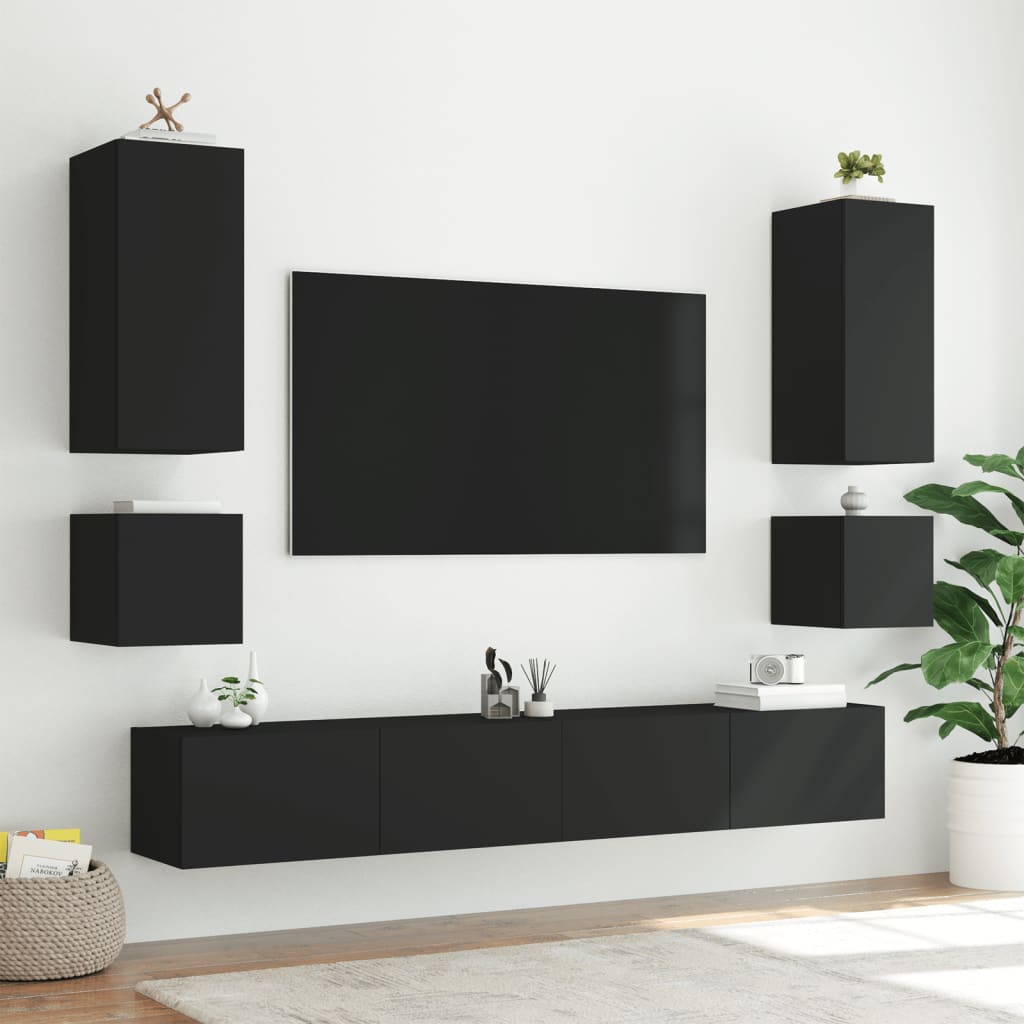 2 db fekete fali tv-szekrény led-világítással 40,5x35x40 cm