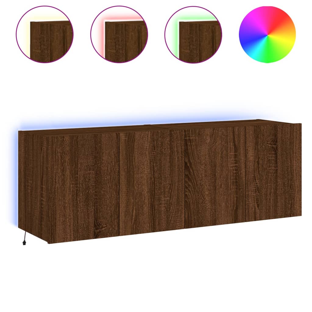 2 db barna tölgyszínű fali tv-szekrény led-del 60x35x41 cm