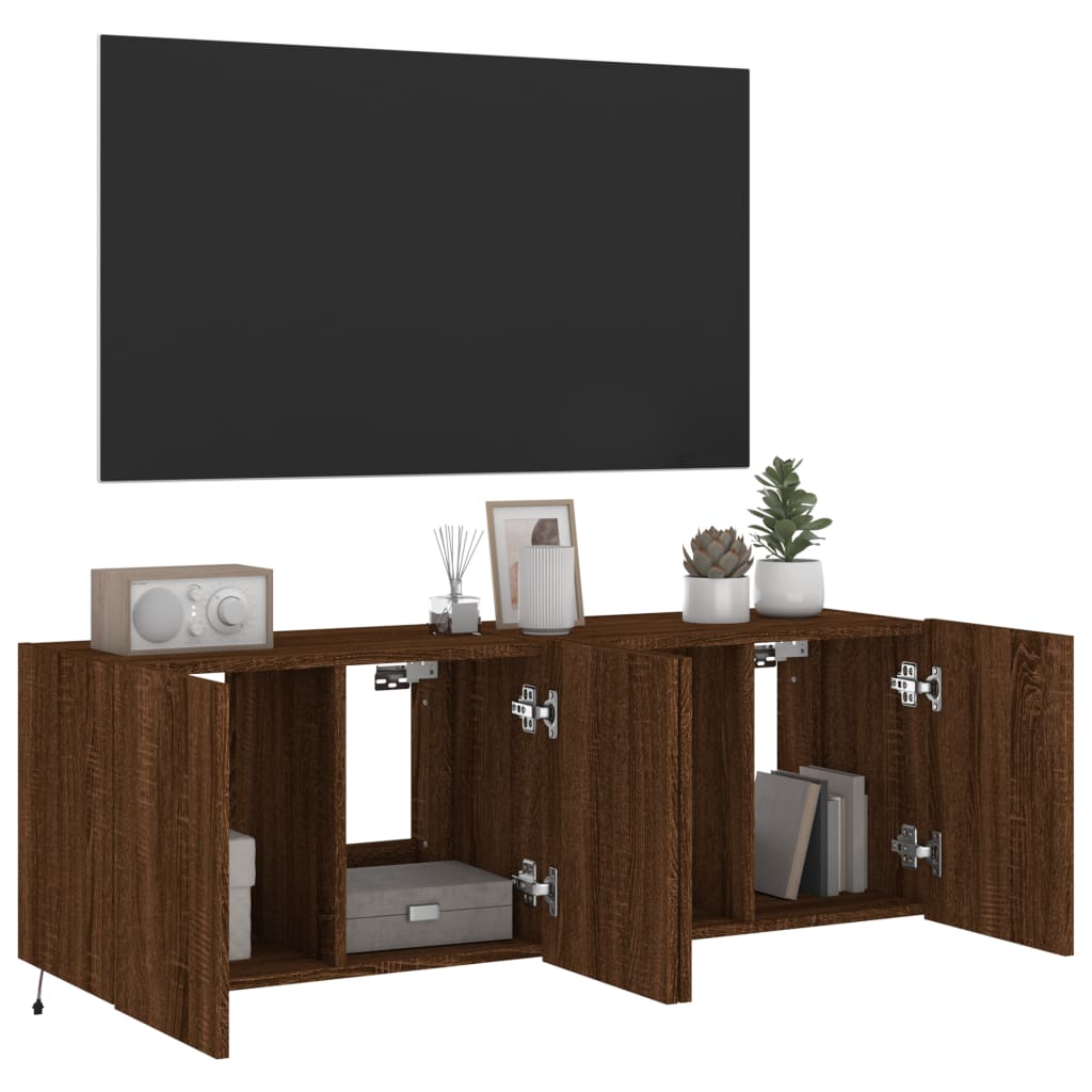 2 db barna tölgyszínű fali tv-szekrény led-del 60x35x41 cm