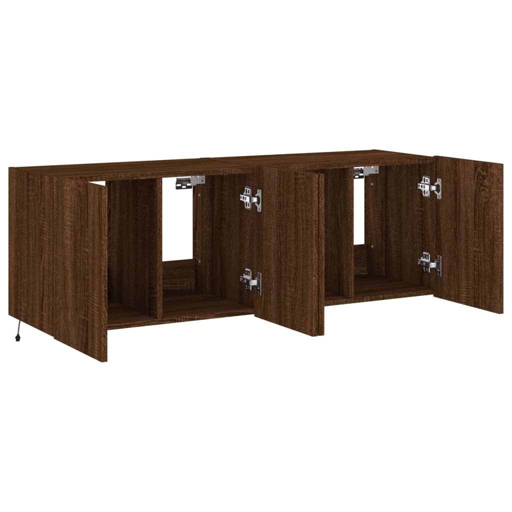 2 db barna tölgyszínű fali tv-szekrény led-del 60x35x41 cm