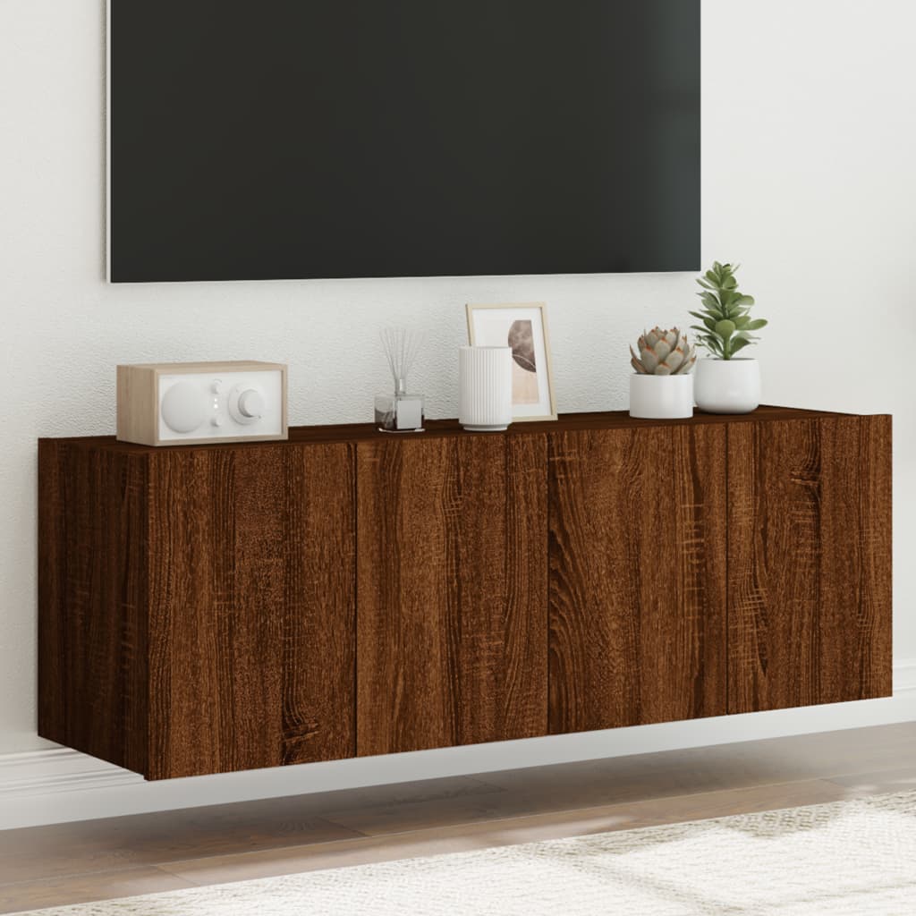 2 db barna tölgyszínű fali tv-szekrény led-del 60x35x41 cm