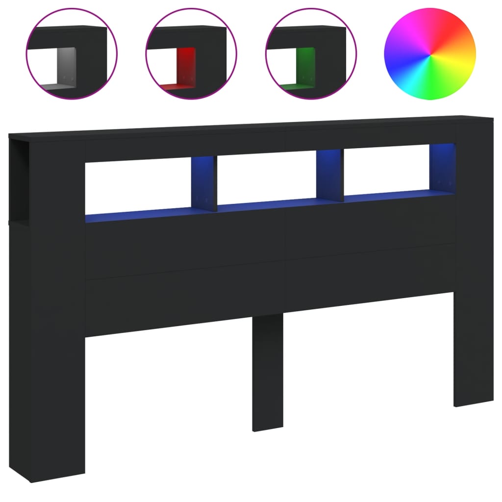 Fekete szerelt fa led-es fejtámla 180x18,5x103,5 cm Fekete szerelt fa led-es fejtámla 180x18,5x103,5 cm