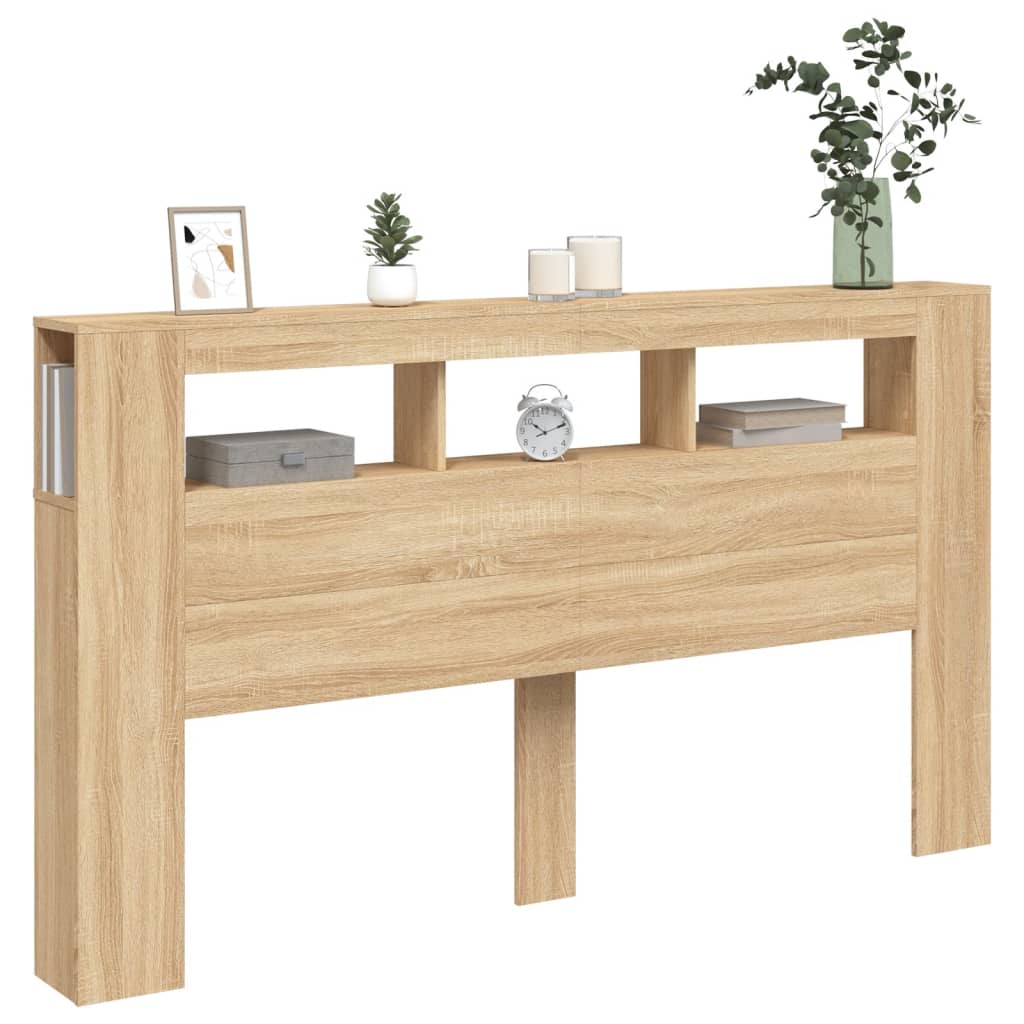 Sonoma-tölgyszínű szerelt fa led-es fejtámla 180x18,5x103,5 cm
