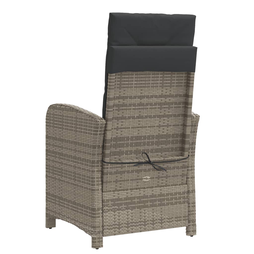 Szürke polyrattan dönthető kerti szék párnákkal