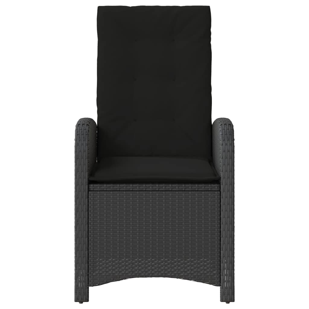 2 db fekete polyrattan dönthető kerti szék párnával