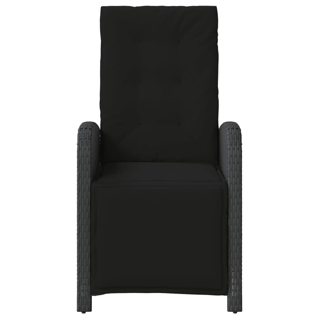 2 db fekete polyrattan dönthető kerti szék lábtartóval