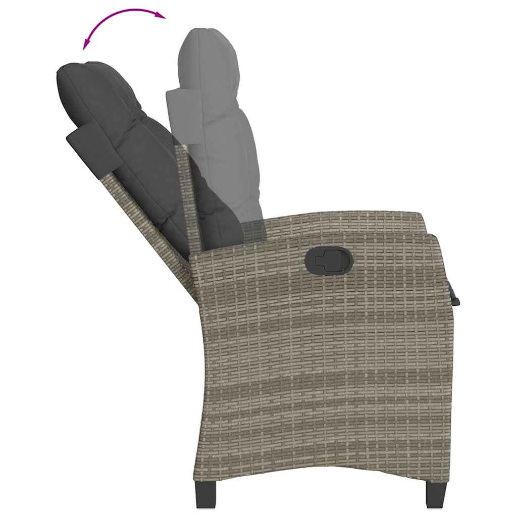 Szürke polyrattan dönthető kerti szék párnákkal
