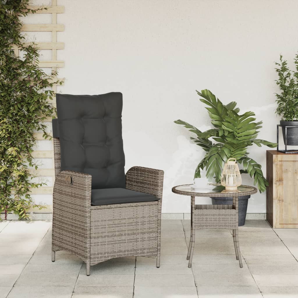 Szürke polyrattan dönthető kerti szék párnákkal