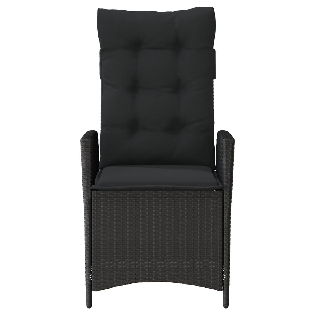 2 db fekete polyrattan dönthető kerti szék párnával