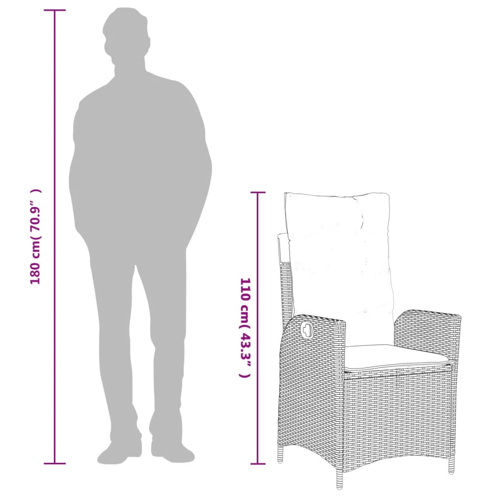 2 db barna polyrattan dönthető kerti szék párnákkal