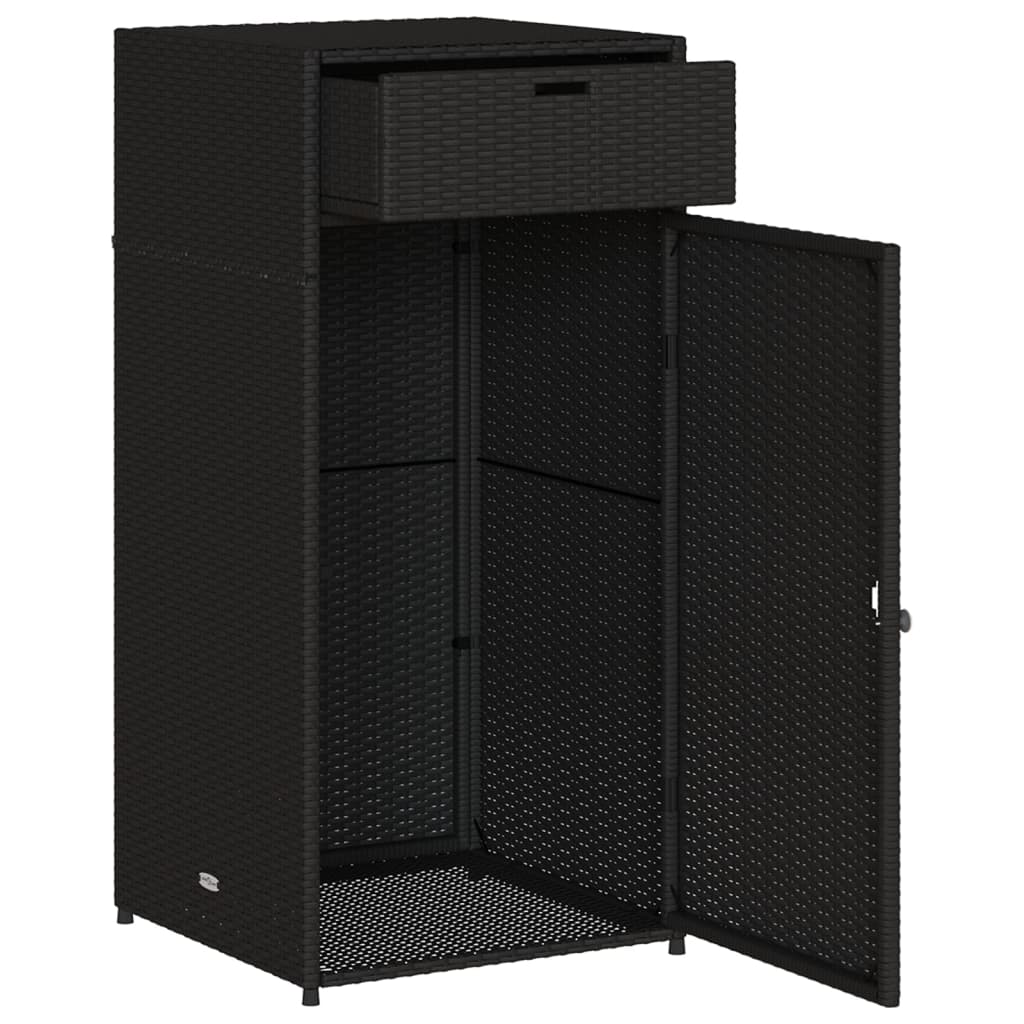 Fekete polyrattan kerti tárolószekrény 55 x 55 x 111 cm