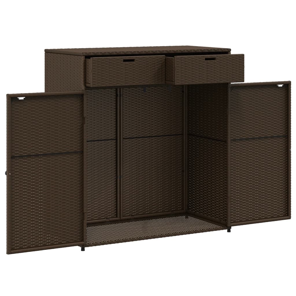 Barna polyrattan kerti tárolószekrény 105 x 55 x 113 cm