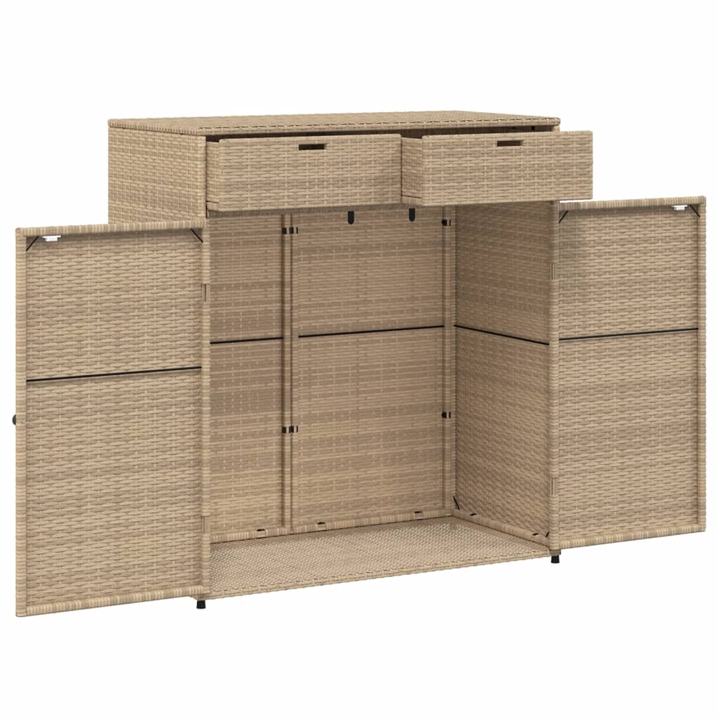 Bézs polyrattan kerti tárolószekrény 105 x 55 x 113 cm