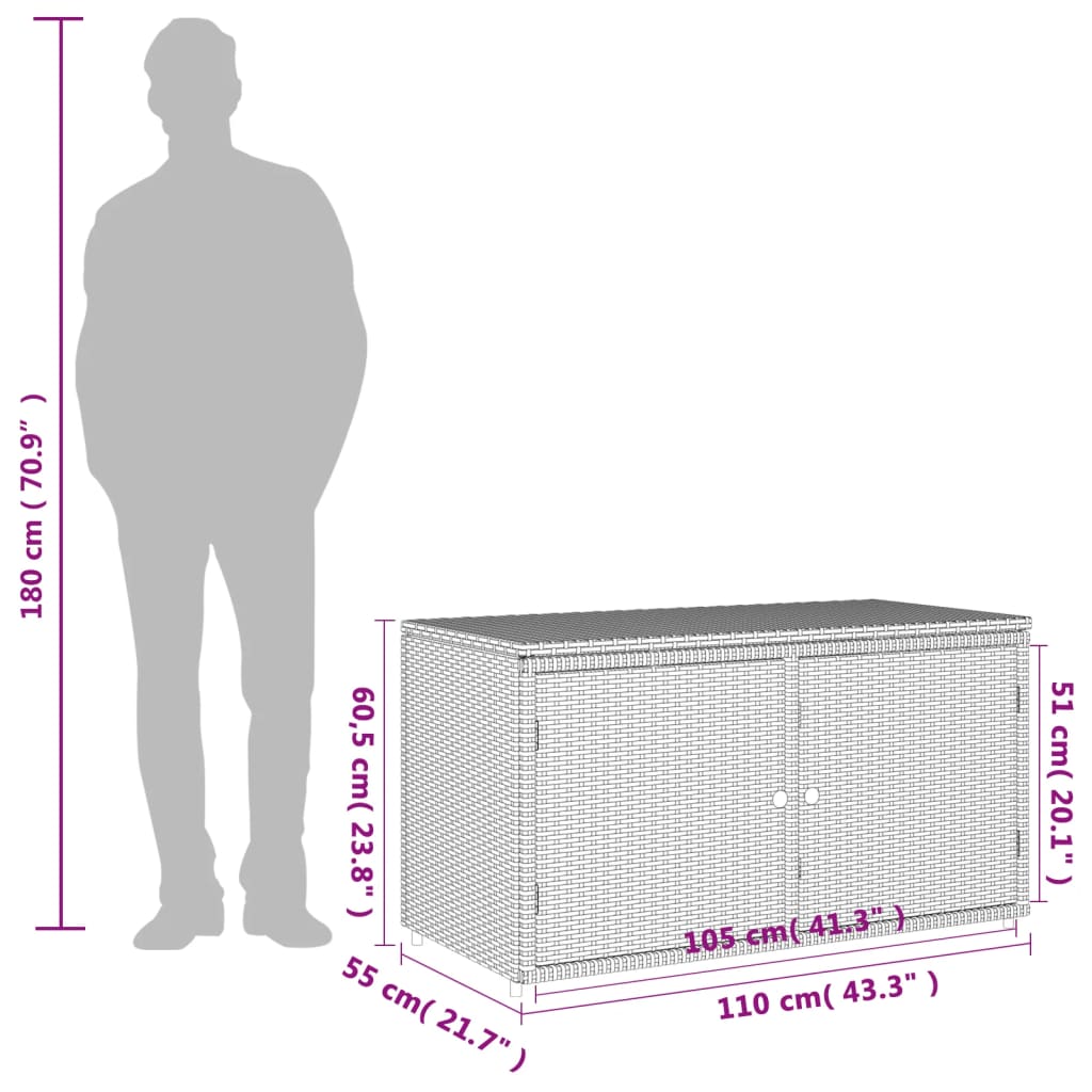 Fekete polyrattan kerti tárolószekrény 110 x 55 x 60,5 cm