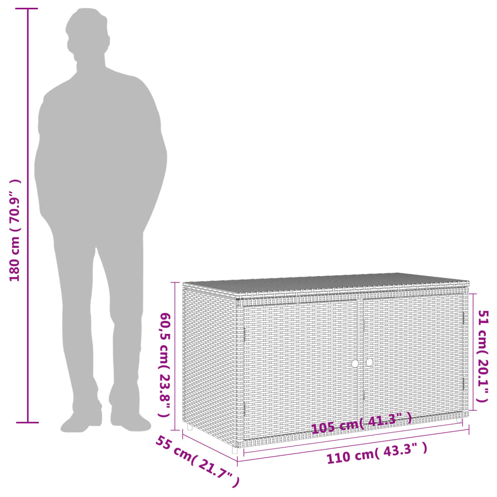 Barna polyrattan kerti tárolószekrény 110 x 55 x 60,5 cm