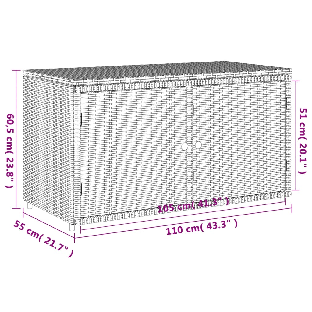 Szürke polyrattan kerti tárolószekrény 110 x 55 x 60,5 cm