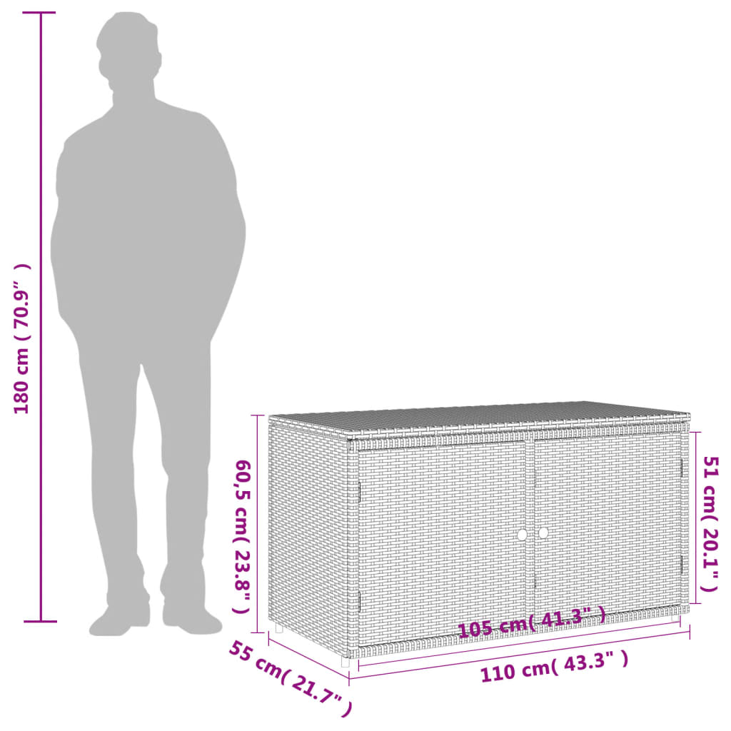 Bézs polyrattan kerti tárolószekrény 110 x 55 x 60,5 cm