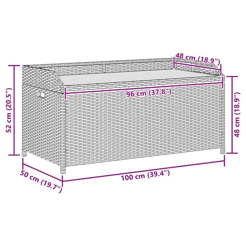 Szürke polyrattan és akácfa tárolópad 100 x 50 x 52 cm