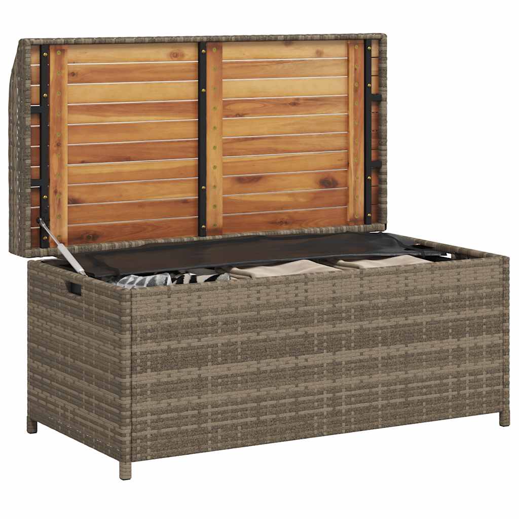 Szürke polyrattan és akácfa tárolópad 100 x 50 x 52 cm