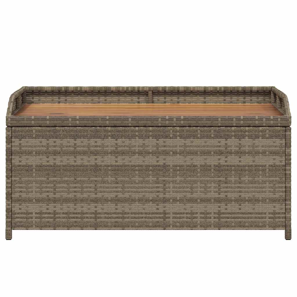 Szürke polyrattan és akácfa tárolópad 100 x 50 x 52 cm
