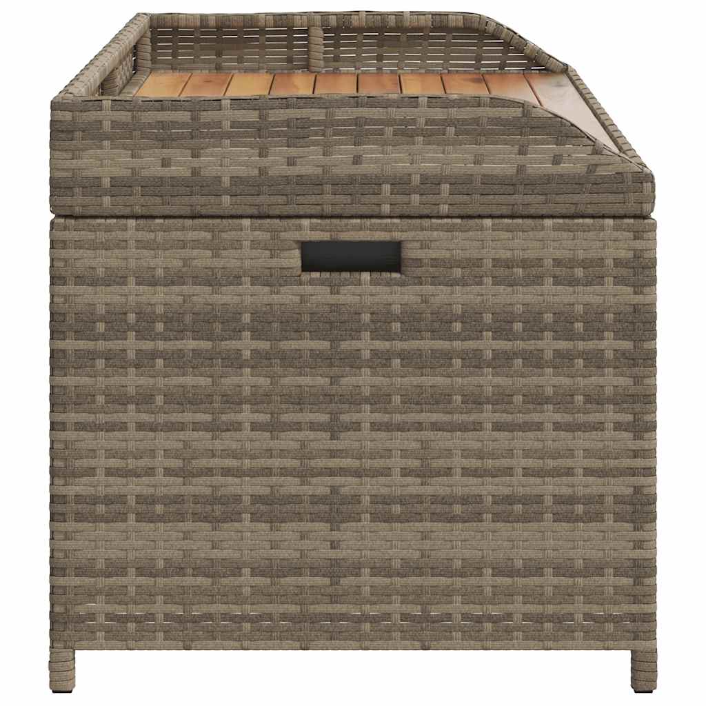 Szürke polyrattan és akácfa tárolópad 100 x 50 x 52 cm