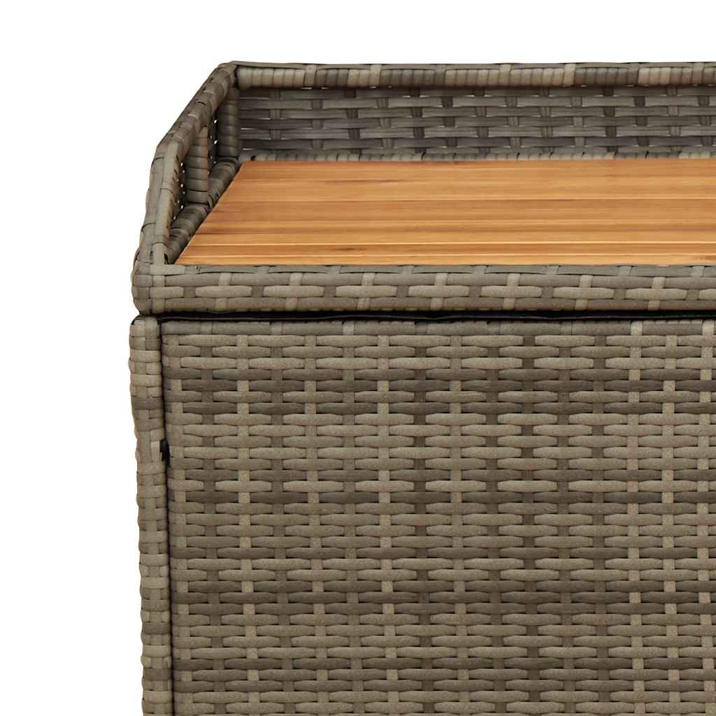 Szürke polyrattan és akácfa tárolópad 100 x 50 x 52 cm