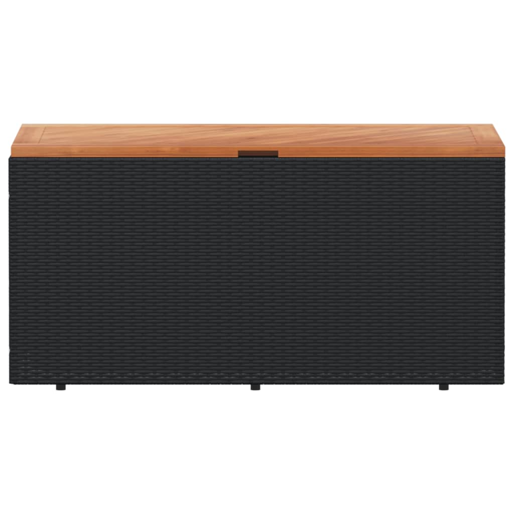 Fekete polyrattan és akácfa kerti tárolóláda 110 x 50 x 54 cm