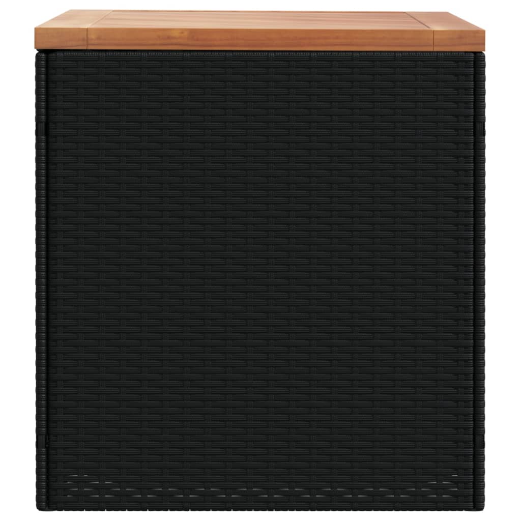 Fekete polyrattan és akácfa kerti tárolóláda 110 x 50 x 54 cm