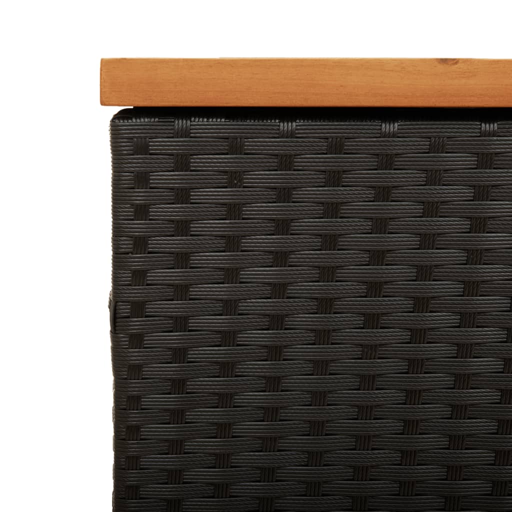Fekete polyrattan és akácfa kerti tárolóláda 110 x 50 x 54 cm