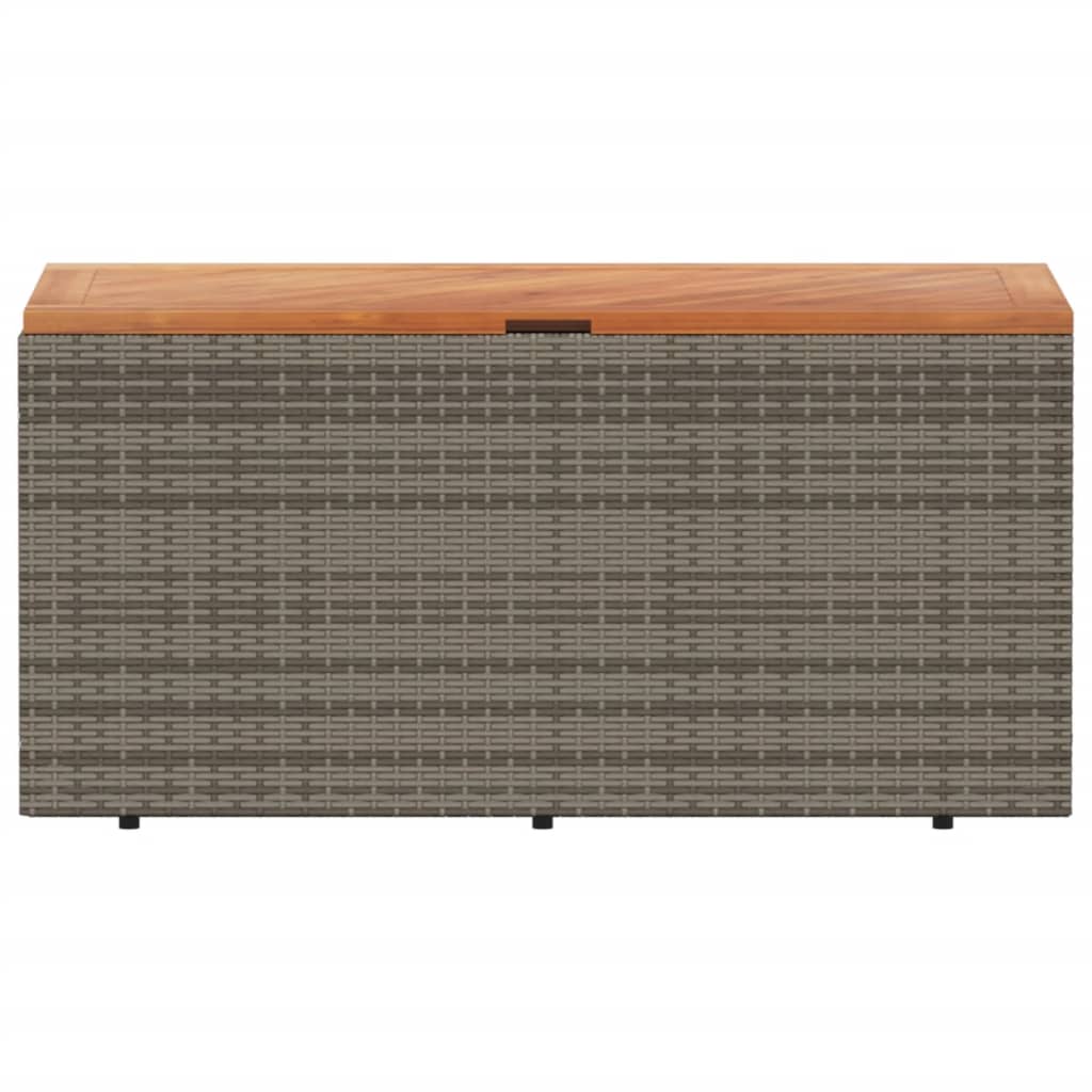 Szürke polyrattan és akácfa kerti tárolóláda 110 x 50 x 54 cm