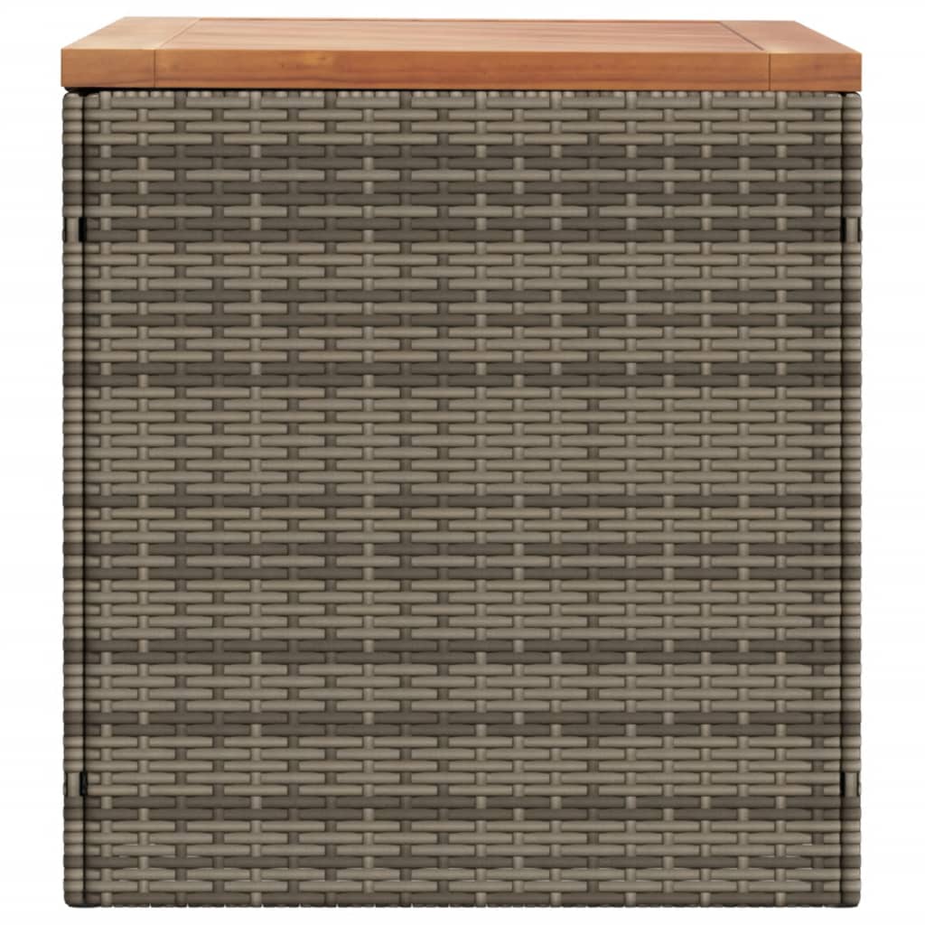 Szürke polyrattan és akácfa kerti tárolóláda 110 x 50 x 54 cm