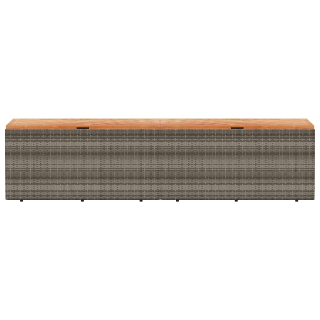Szürke polyrattan és akácfa kerti tárolóláda 220 x 50 x 54 cm