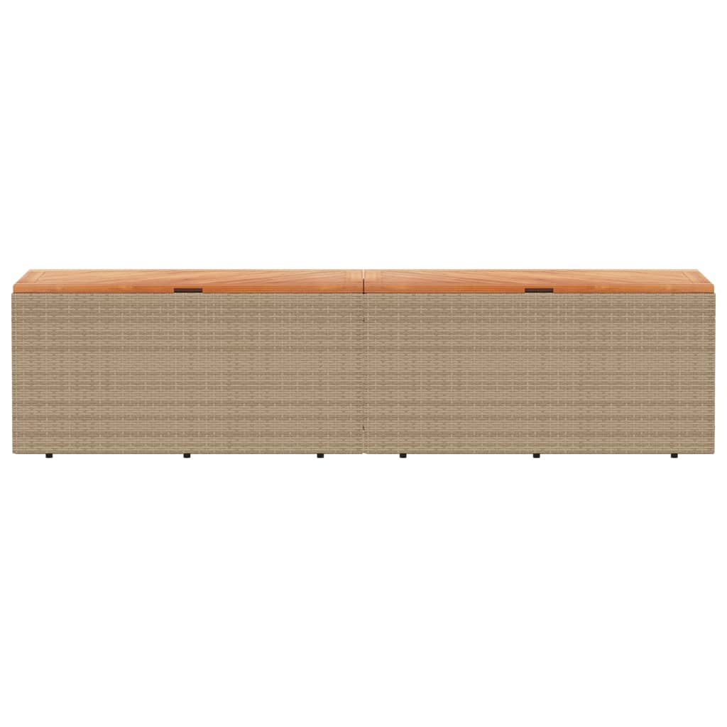 Bézs polyrattan és akácfa kerti tárolóláda 220 x 50 x 54 cm