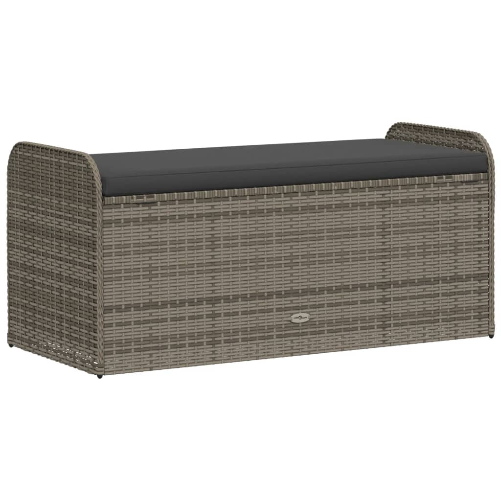 Szürke polyrattan tárolópad párnával 115 x 51 x 52 cm