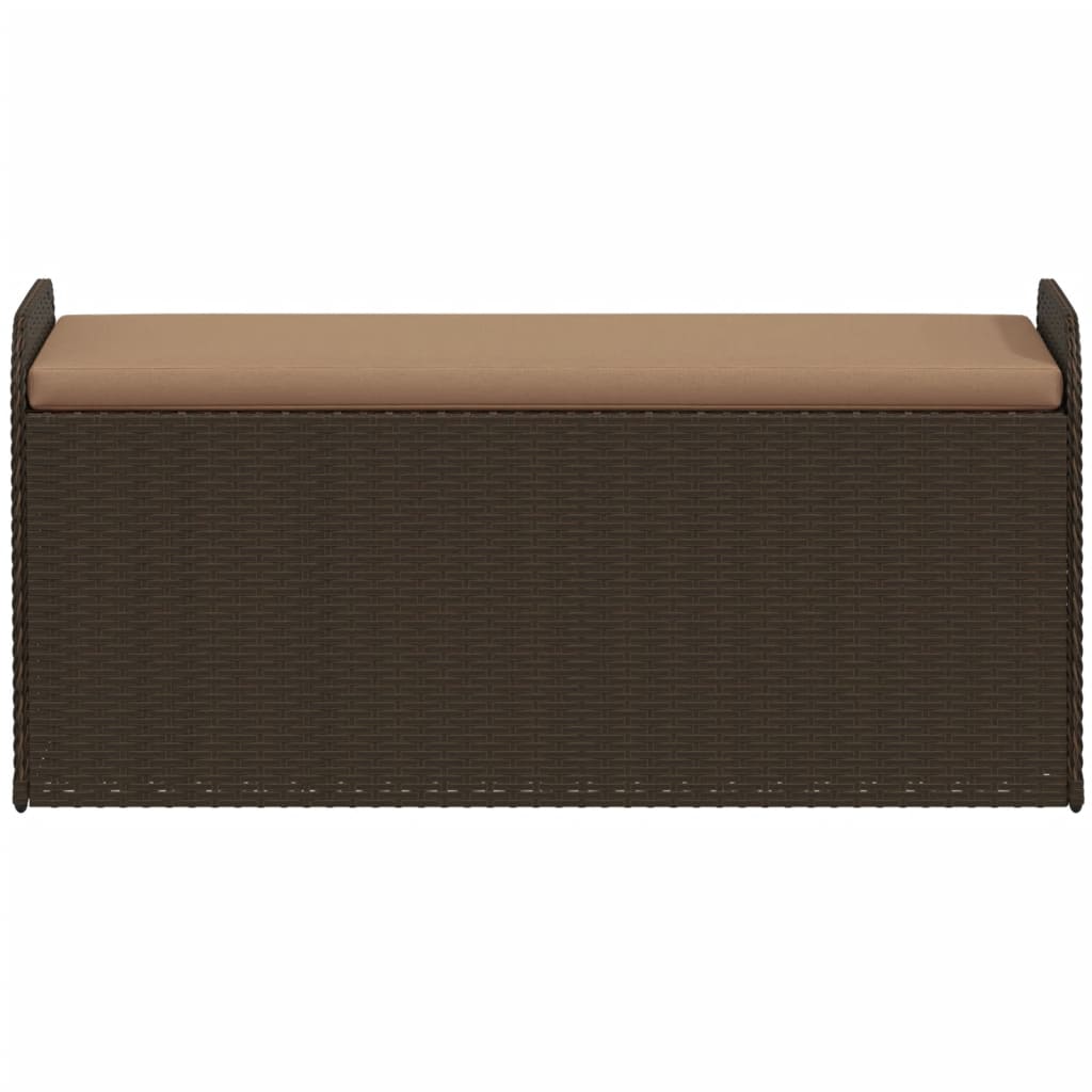 Barna polyrattan tárolópad párnával 115 x 51 x 52 cm