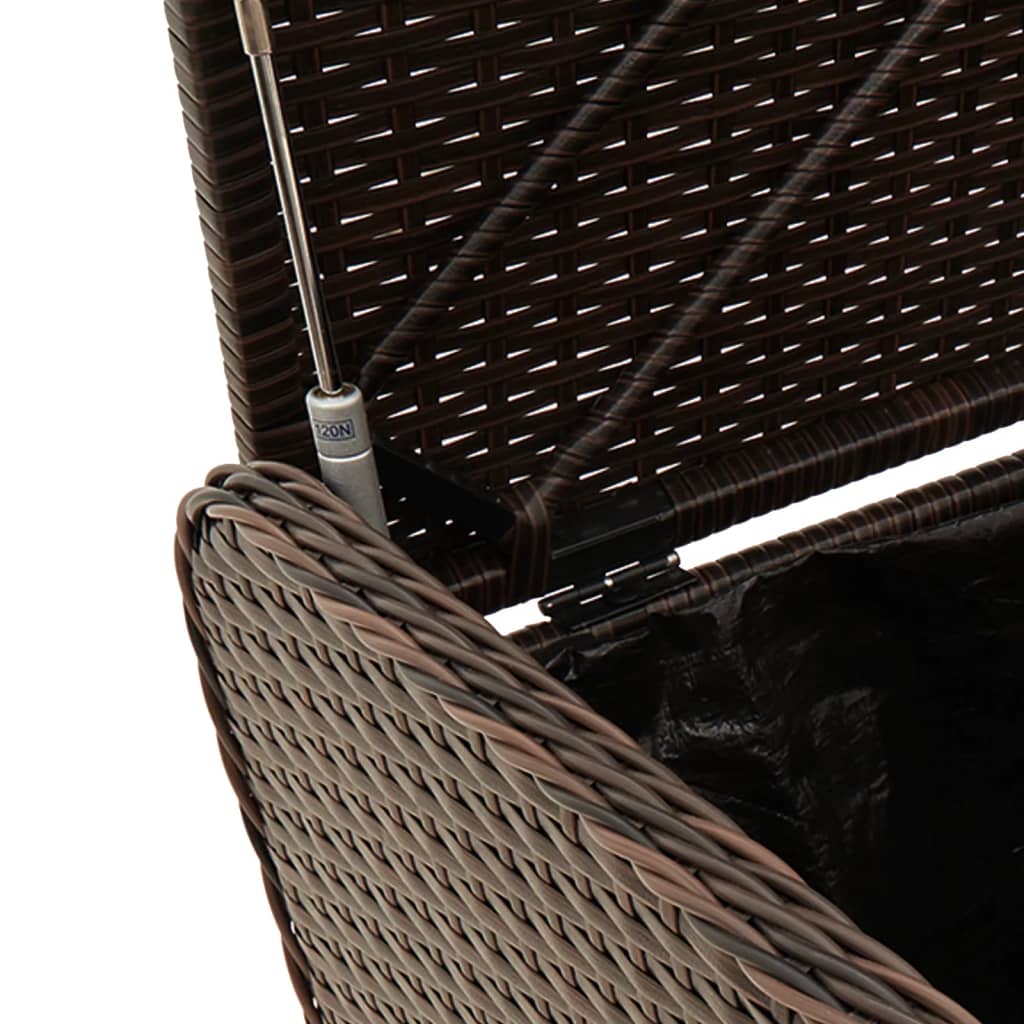 Barna polyrattan tárolópad párnával 115 x 51 x 52 cm