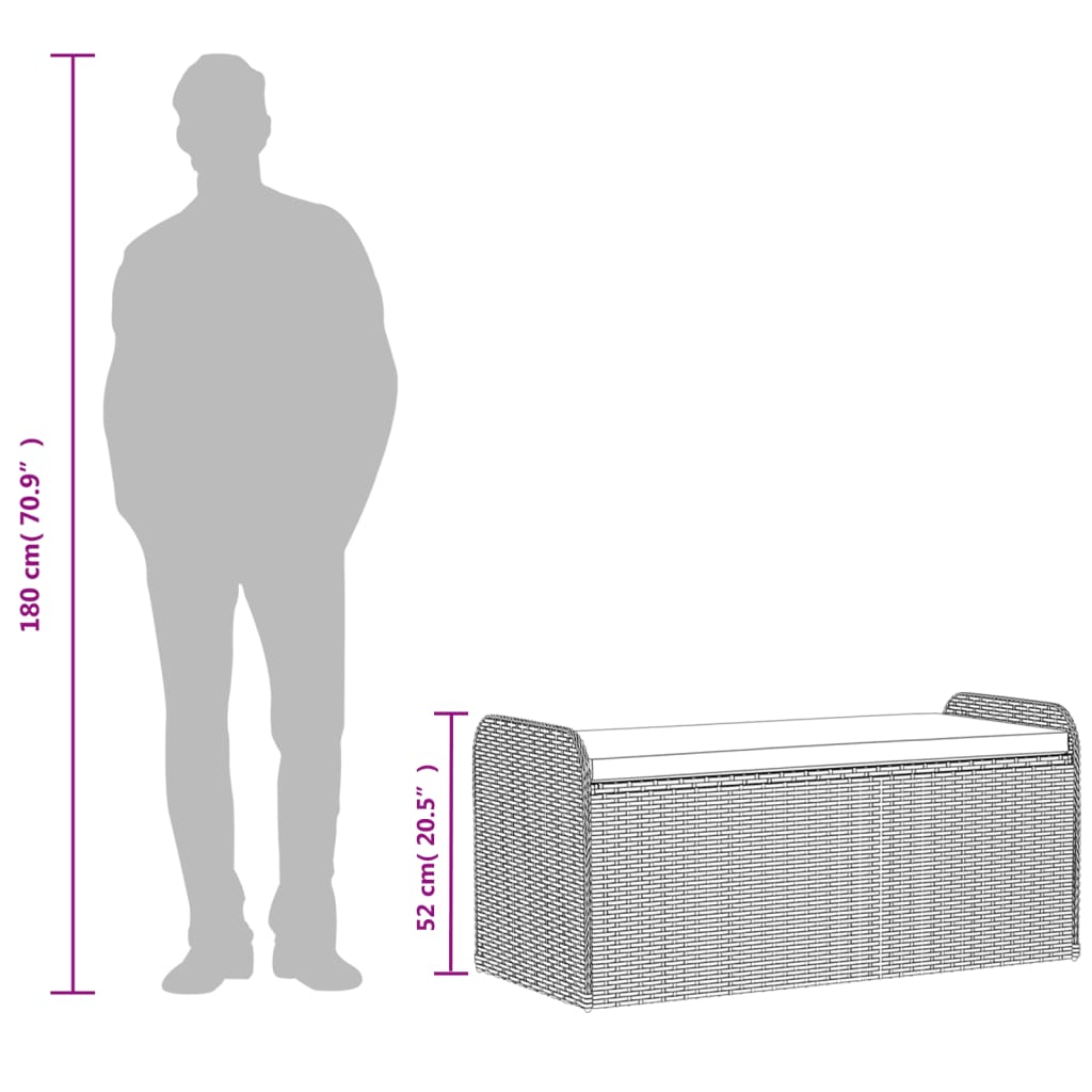 Barna polyrattan tárolópad párnával 115 x 51 x 52 cm