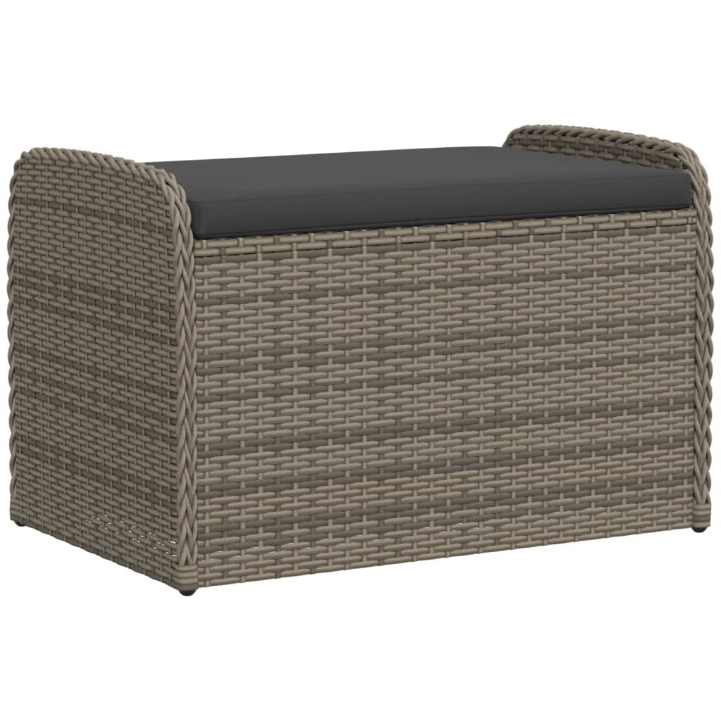 Szürke polyrattan tárolópad párnával 80 x 51 x 52 cm