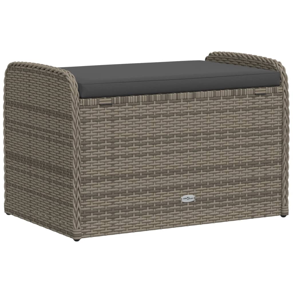 Szürke polyrattan tárolópad párnával 80 x 51 x 52 cm