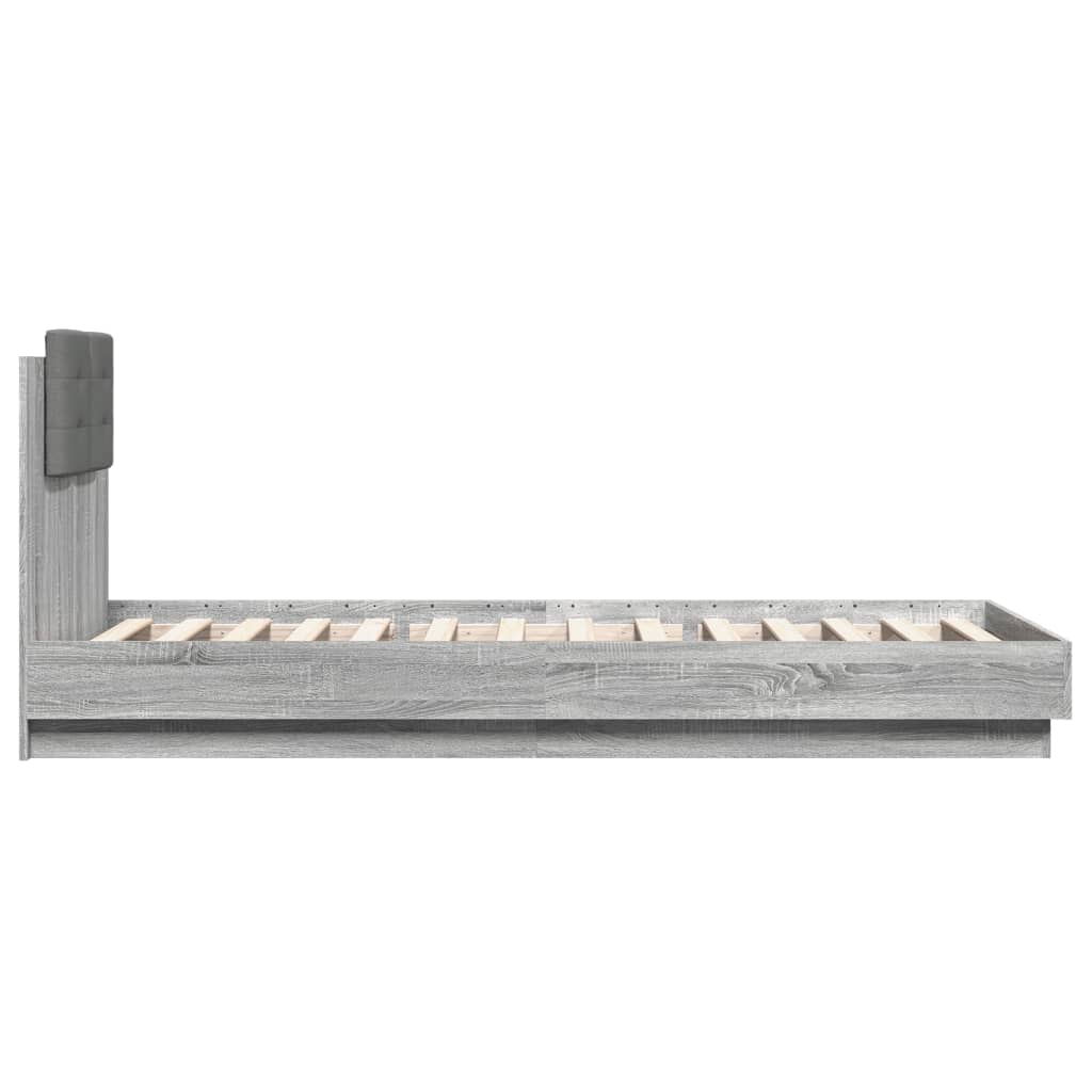 Szürke sonoma színű ágykeret fejtámlával és led-ekkel 90x200 cm