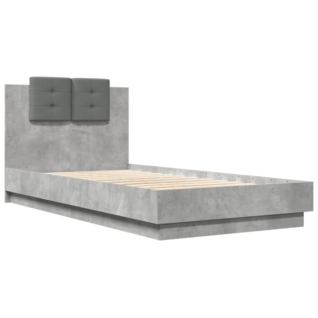 Betonszürke ágykeret fejtámlával és led-világítással 75x190 cm