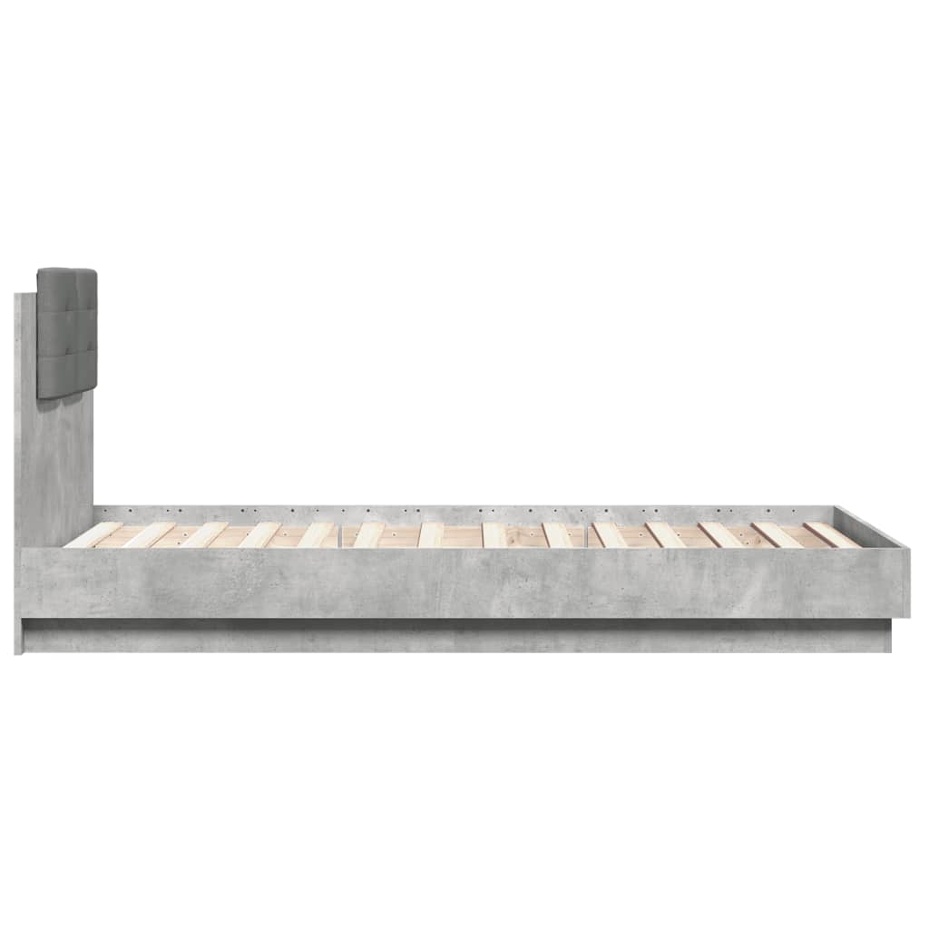 Betonszürke ágykeret fejtámlával és led-világítással 75x190 cm
