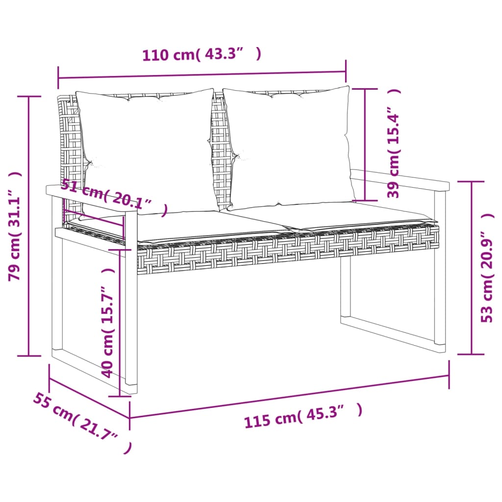 Vegyes bézs polyrattan és akácfa kerti pad párnával